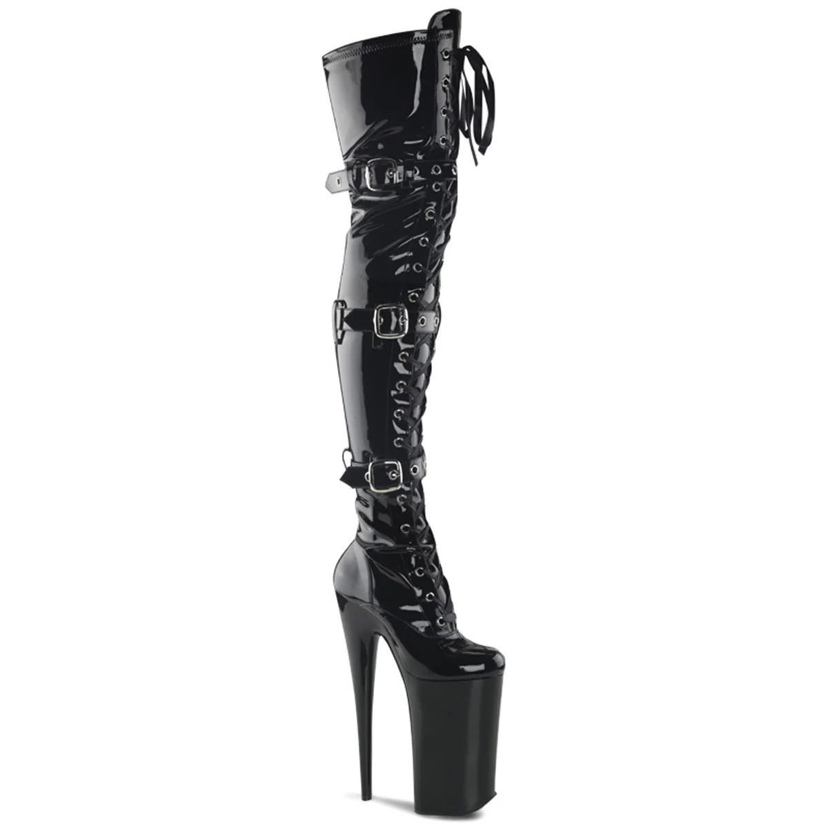 Black Patent 10 Inch Sky High Thigh Boots - Pleaser BEYOND-3028