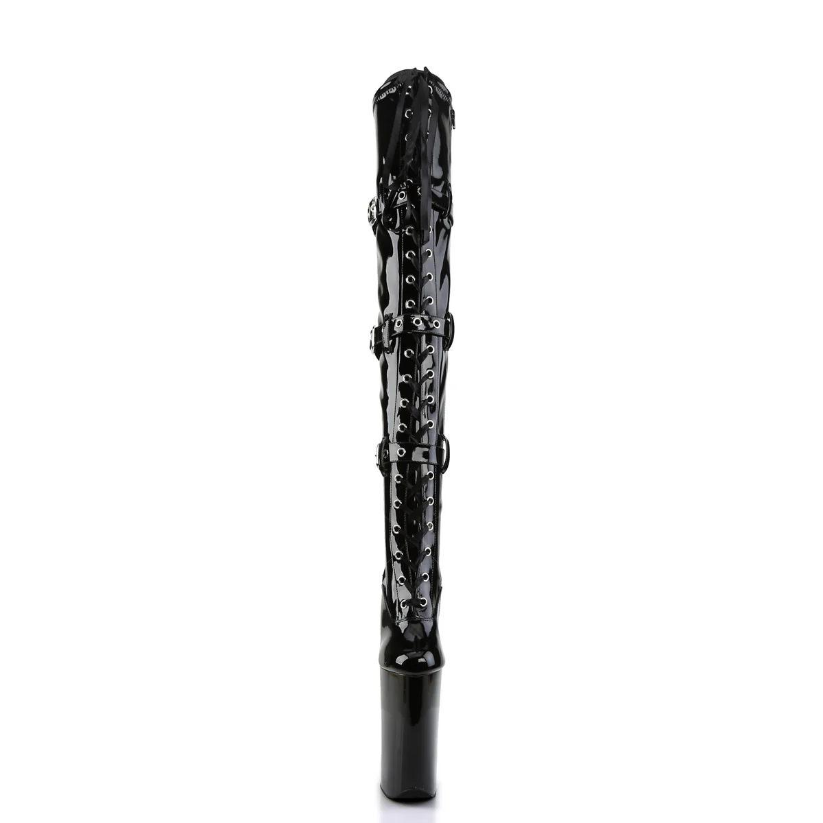 Black Patent 10 Inch Sky High Thigh Boots - Pleaser BEYOND-3028 - Image 2