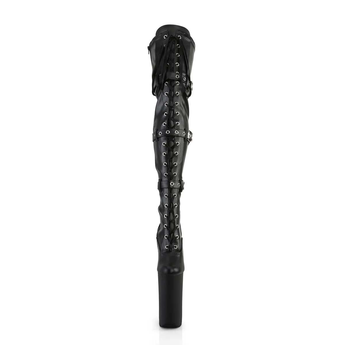 Black Faux Leather 10 Inch Killer Heel Thigh Boots - Pleaser BEYOND-3028 - Image 2