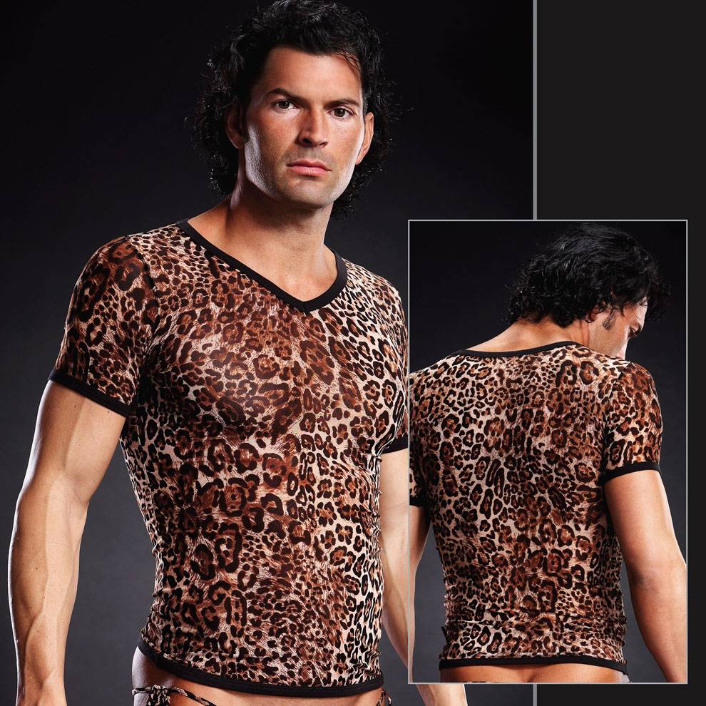 BLM020 Blue Line Male Mesh Leopard V-Neck Tee