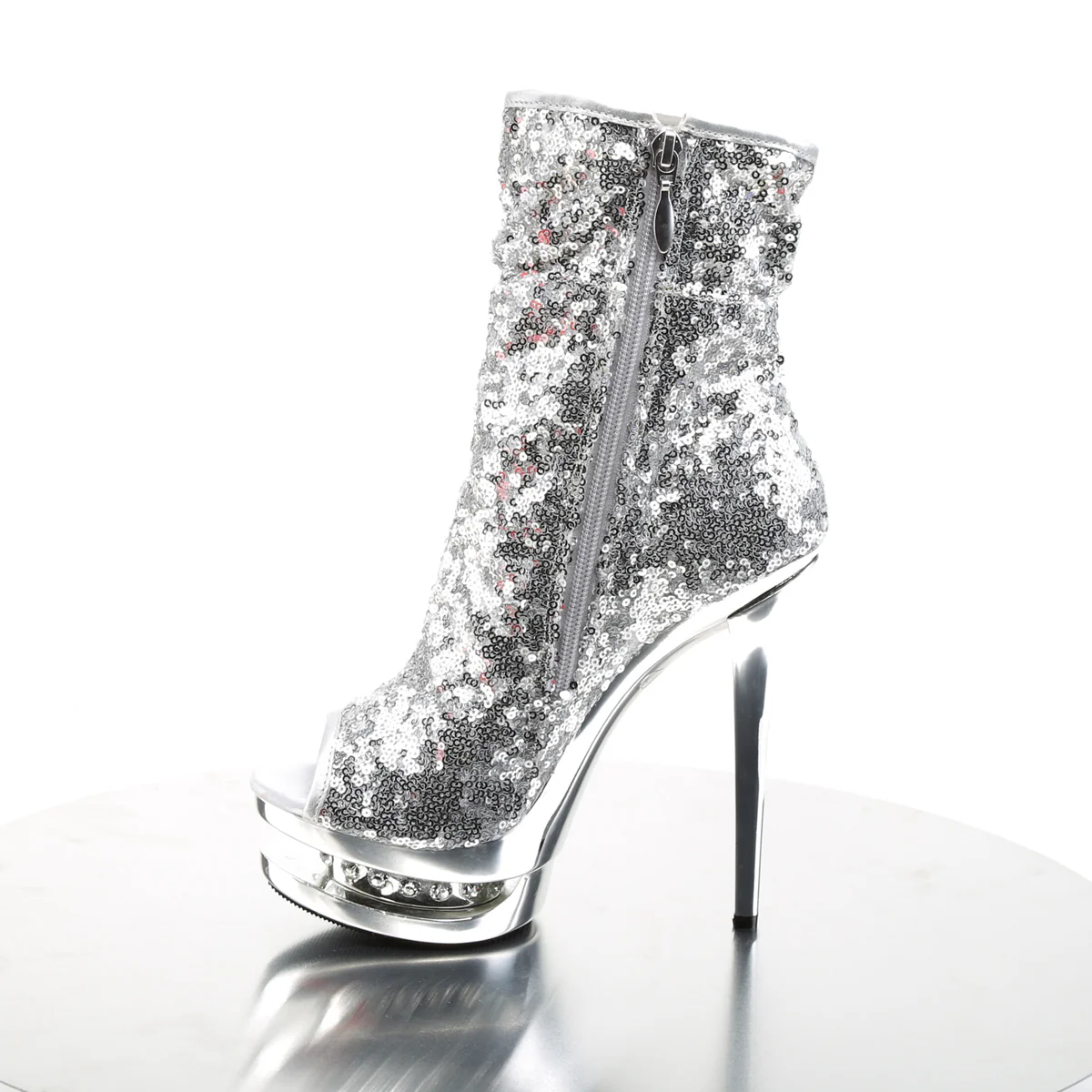 Silver Sequins 6 Inch Exotic Dance Ankle Boots - Pleaser BLONDIE-R-1008 - Image 3