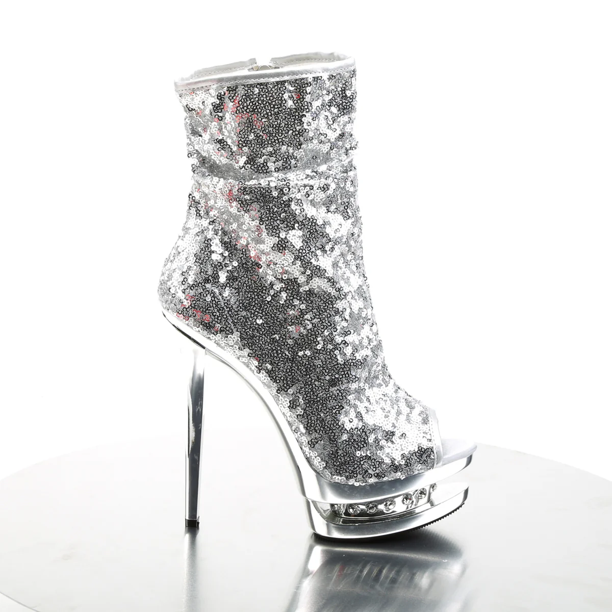 Silver Sequins 6 Inch Exotic Dance Ankle Boots - Pleaser BLONDIE-R-1008 - Image 5