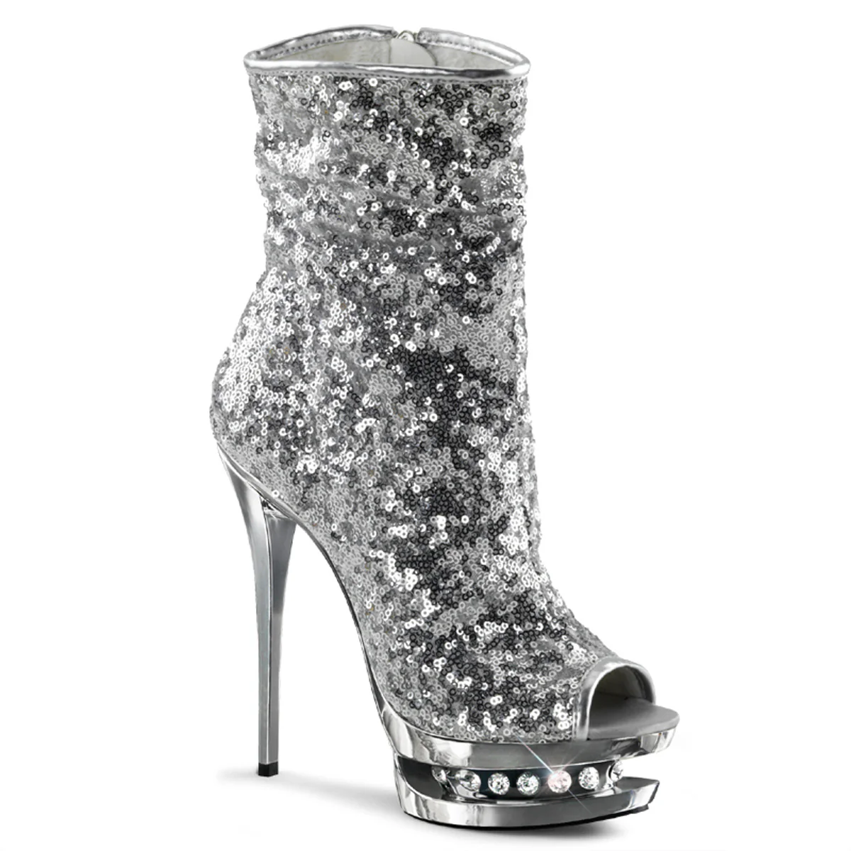 Silver Sequins 6 Inch Exotic Dance Ankle Boots - Pleaser BLONDIE-R-1008 - Image 6