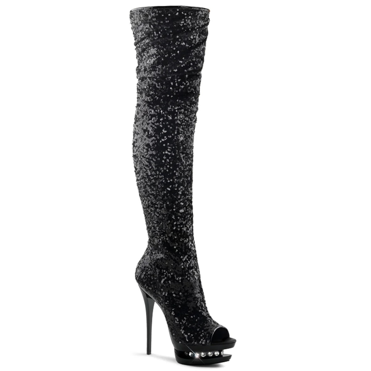 Black Sequins 6 Inch Stratement Thigh Boots -  Pleaser BLONDIE-R-3011 - Image 6