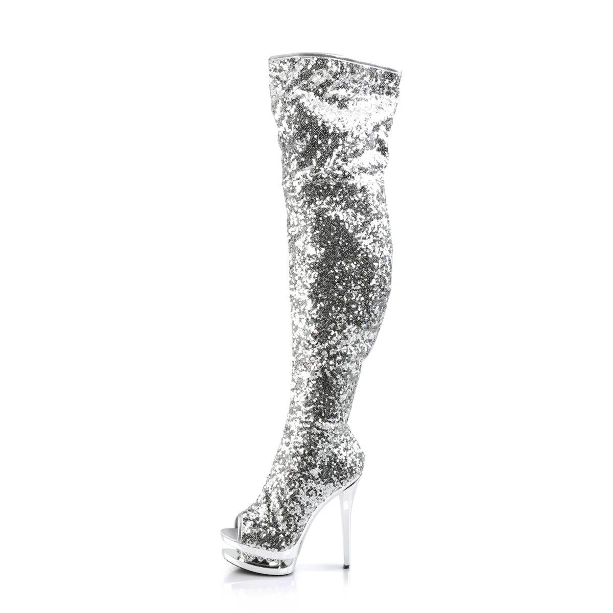 Silver Sequins 6 Inch Pole Dance Thigh Boots -  Pleaser BLONDIE-R-3011 - Image 3