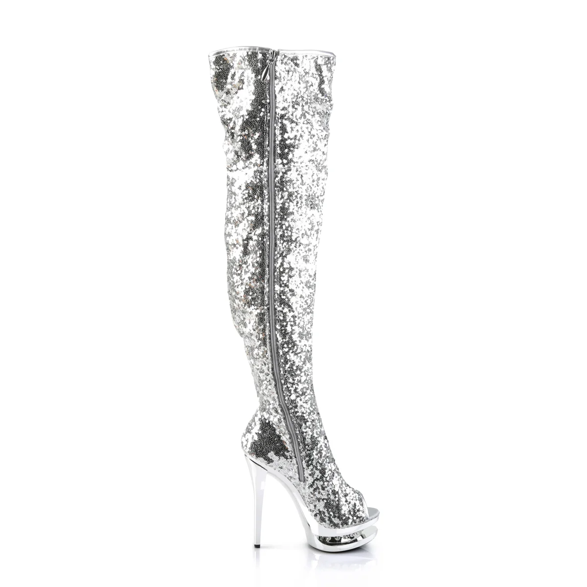 Silver Sequins 6 Inch Pole Dance Thigh Boots -  Pleaser BLONDIE-R-3011 - Image 5