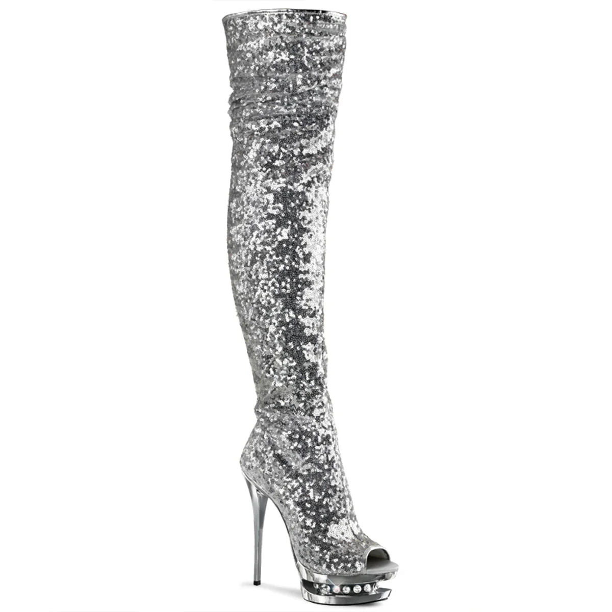 Silver Sequins 6 Inch Pole Dance Thigh Boots -  Pleaser BLONDIE-R-3011 - Image 6