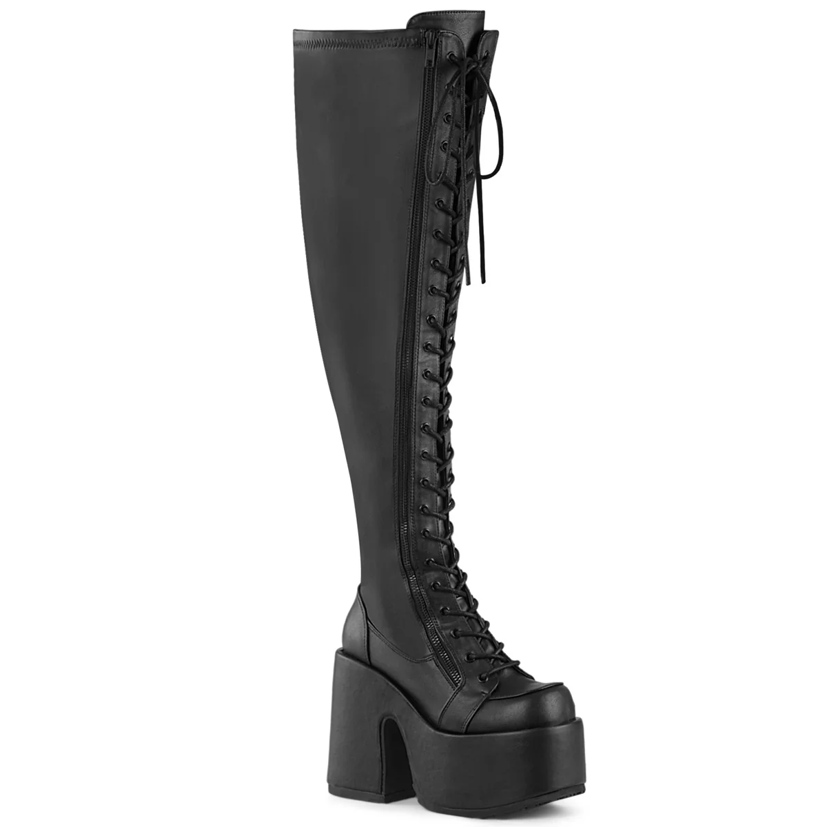 Black Vegan Leather 5 Inch Alternative Women's Over-the-Knee Boots - Demonia Cult CAMEL-300WC