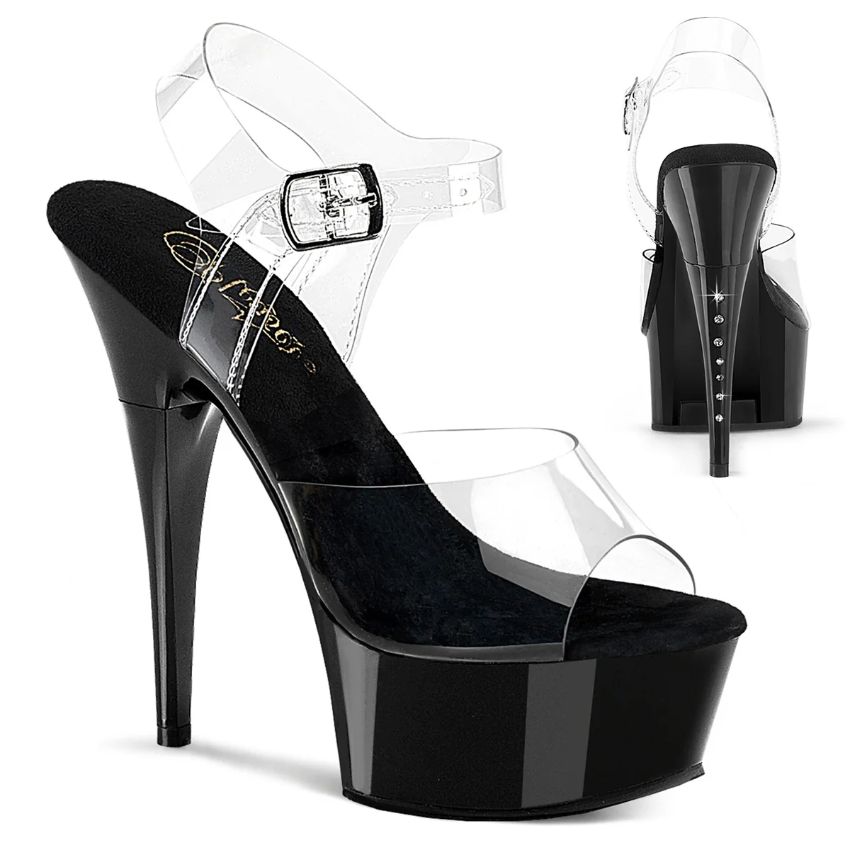 Clear Black 6 Inch Pole Dancer Platform Shoes - Pleaser CAPTIVA-608