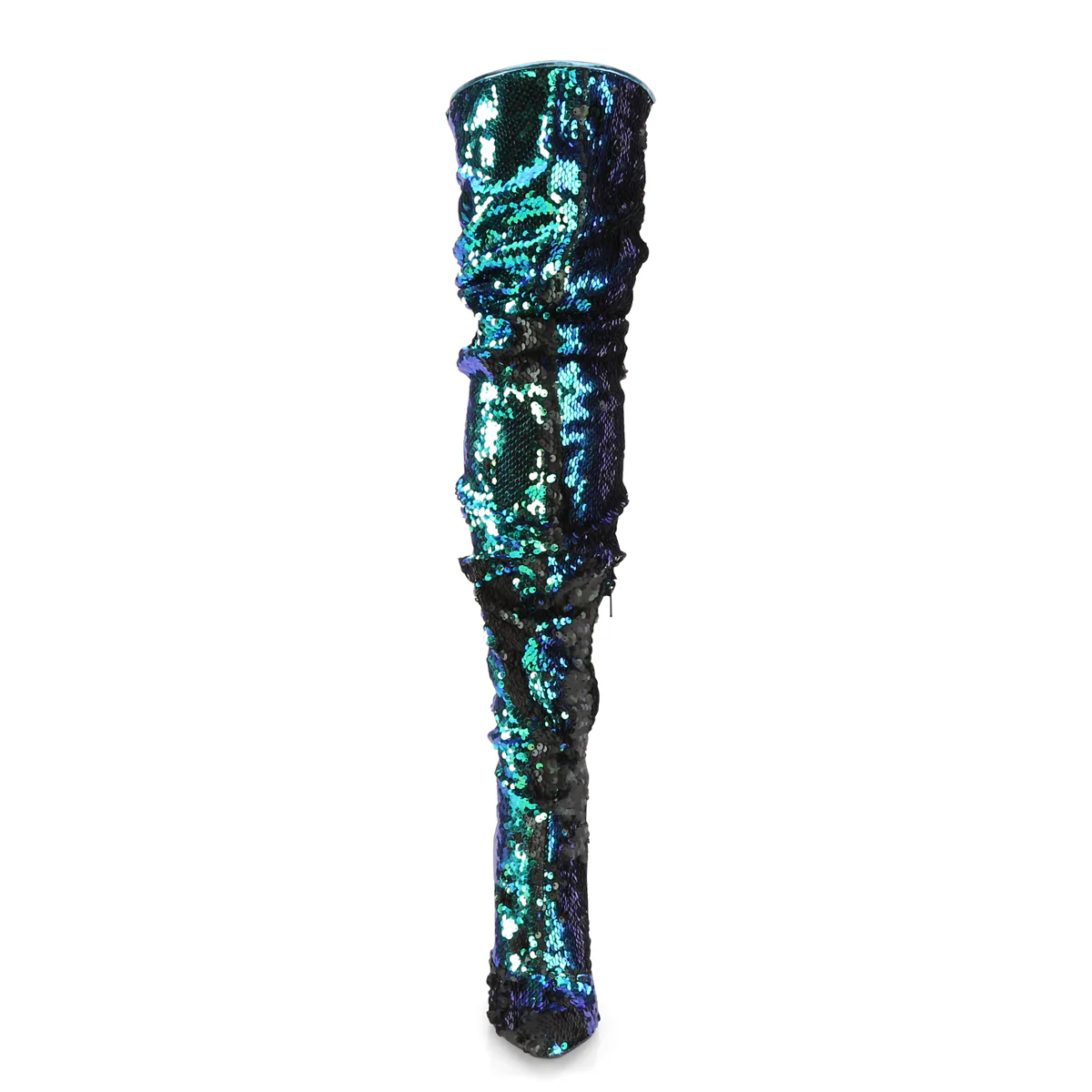Green Sequins 5 Inch Submissive Thigh Length Boots - Pleaser COURTLY-3011 - Image 2