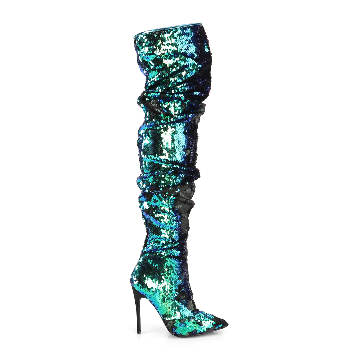 Green Sequins 5 Inch Submissive Thigh Length Boots - Pleaser COURTLY-3011 - Image 5