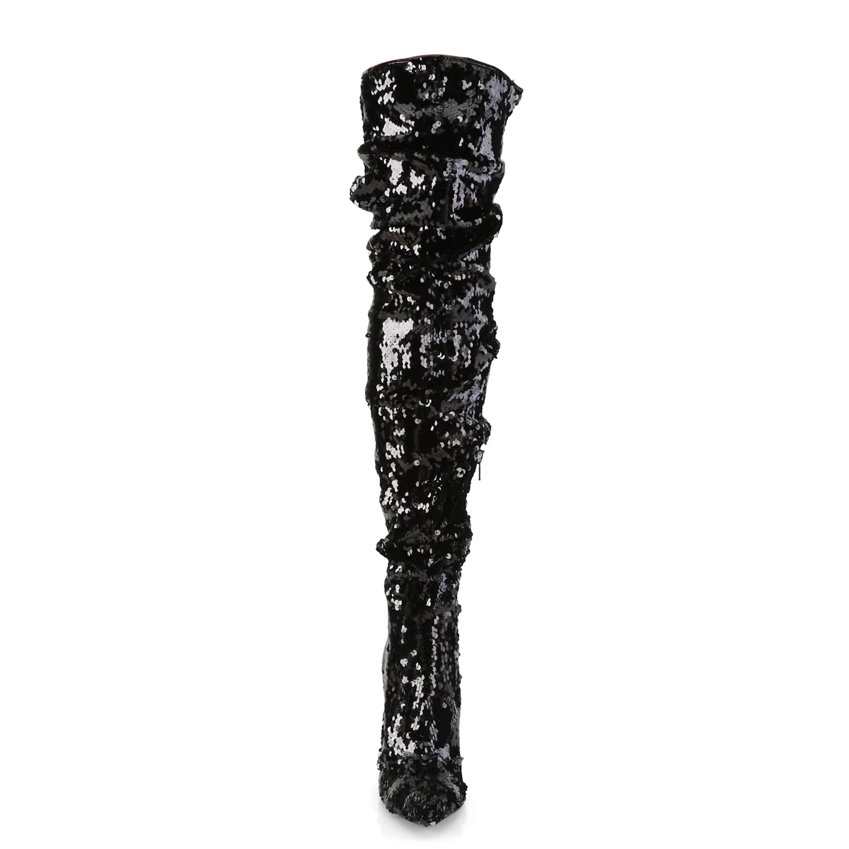Black Sequins 5 Inch Sensual Thigh Boots - Pleaser COURTLY-3011 - Image 2