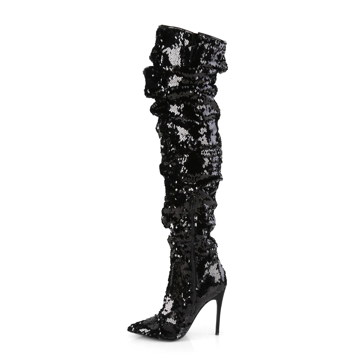 Black Sequins 5 Inch Sensual Thigh Boots - Pleaser COURTLY-3011 - Image 3