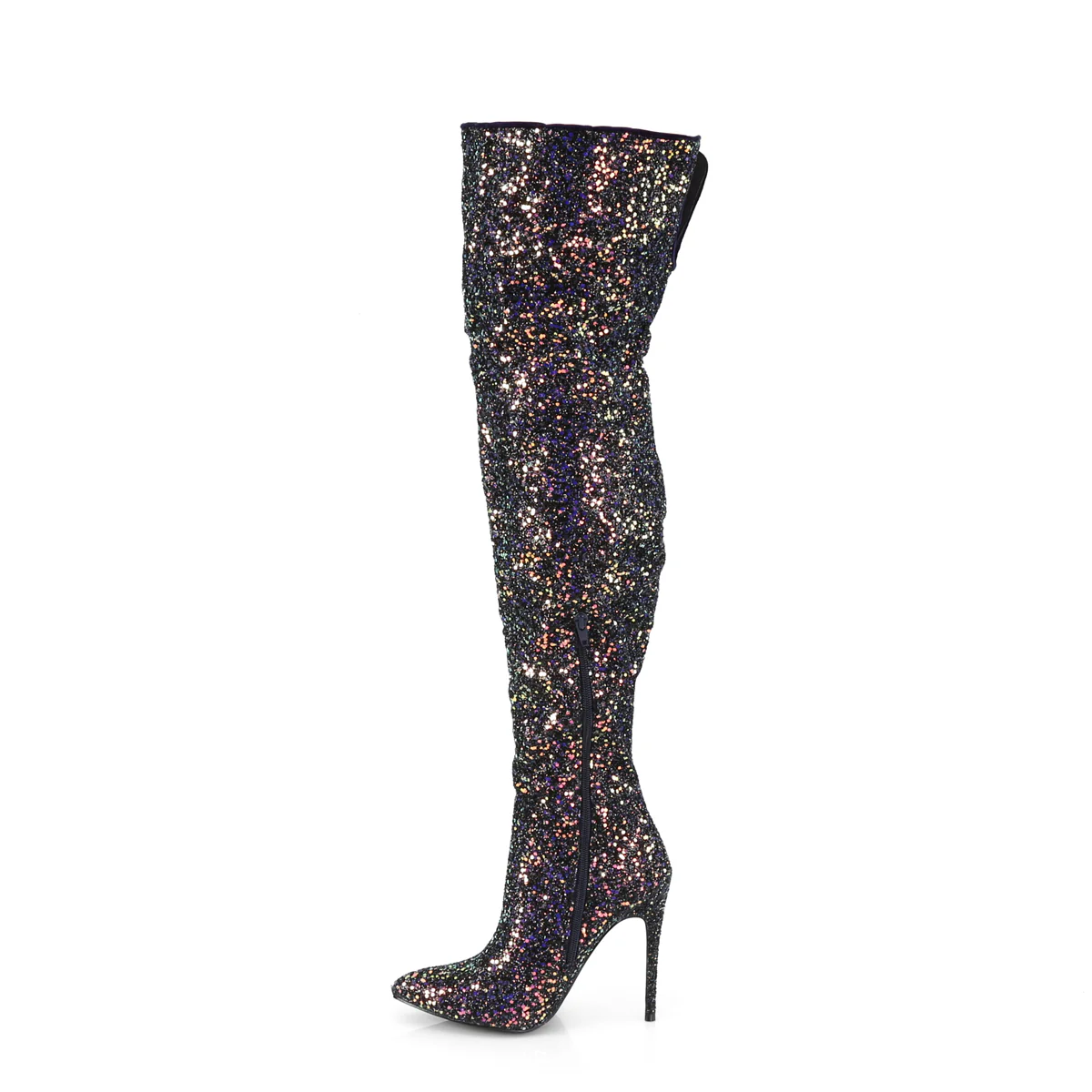 Black Glitter 5 Inch Teasing Thigh Boots -  Pleaser COURTLY-3015 - Image 3