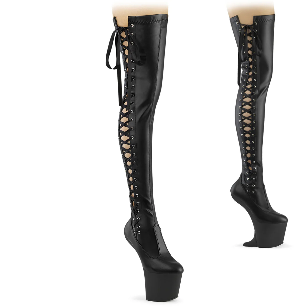 Black Faux Leather 8 Inch Pole Dance Thigh High Boots - Pleaser CRAZE-3050