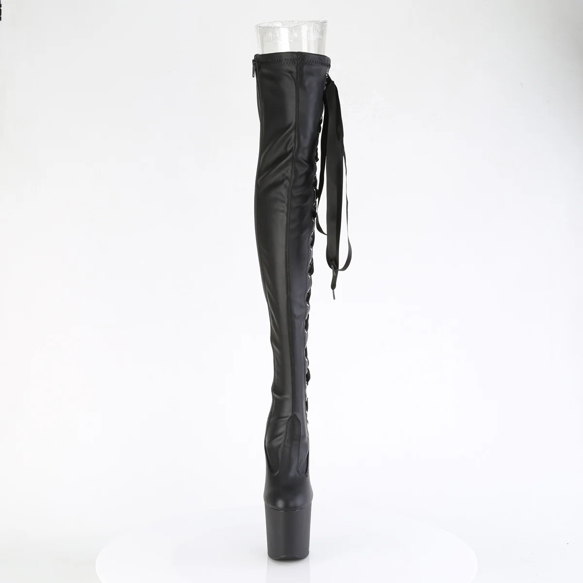 Black Faux Leather 8 Inch Pole Dance Thigh High Boots - Pleaser CRAZE-3050 - Image 2