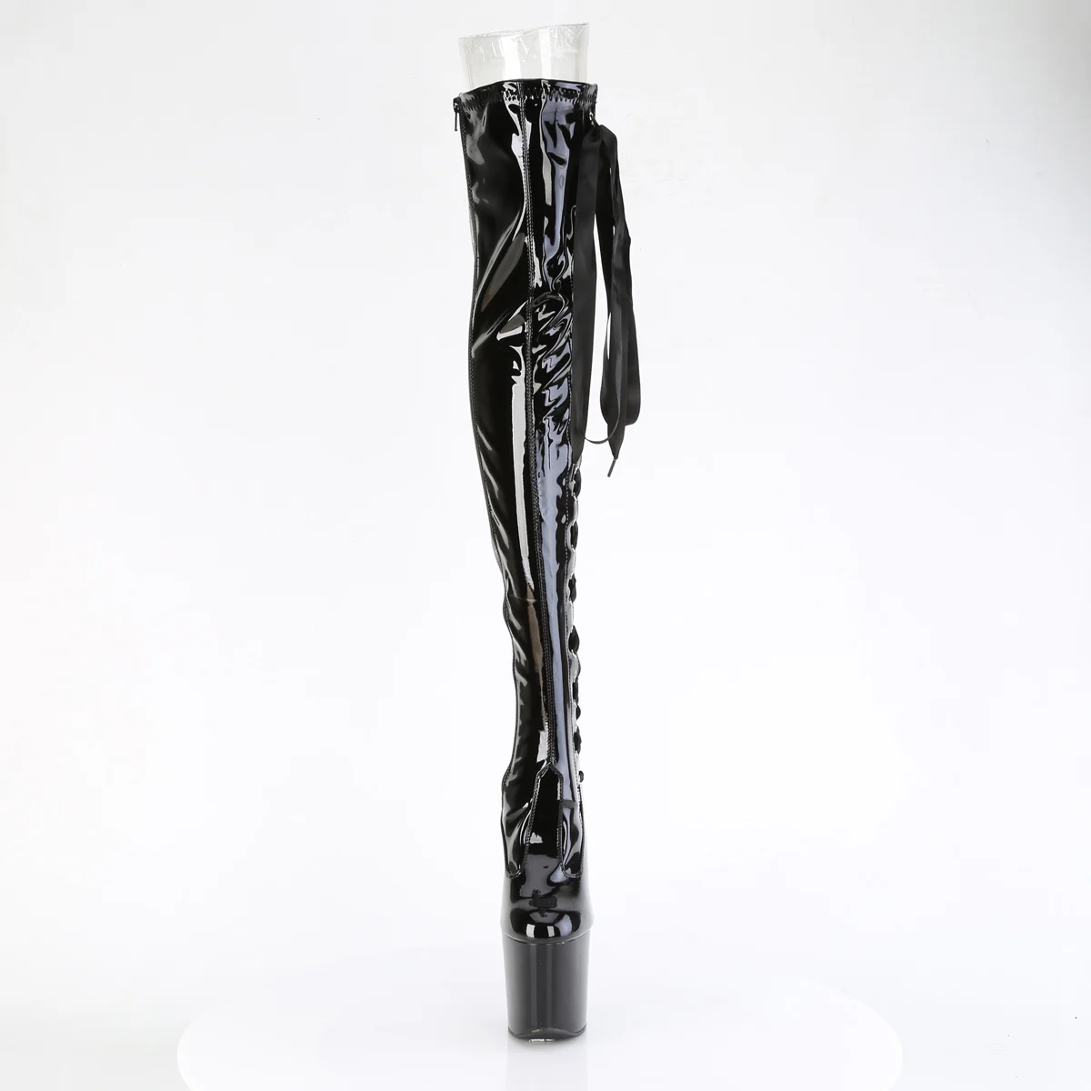 Black Patent 8 Inch High Fashiom Thigh High Boots -  Pleaser CRAZE-3050 - Image 2