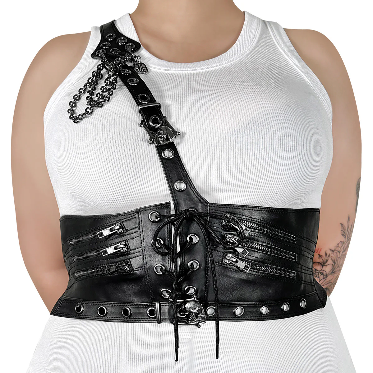 DA-105-LXL Demonia Blk Str Faux Leather Alternative Faux Leather Waist Harness
