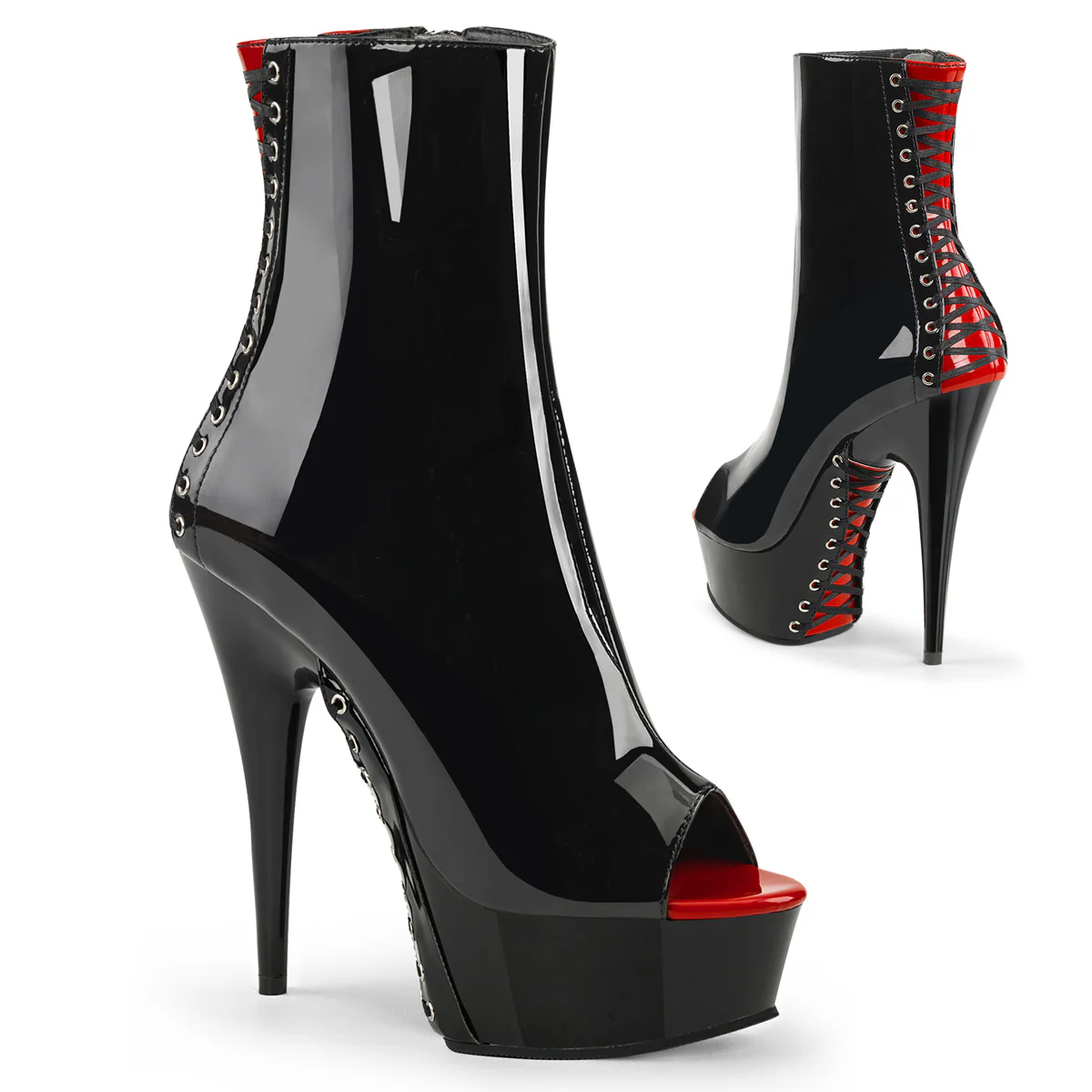Black Red 6 Inch Glamour Models Ankle Boots - Pleaser DELIGHT-1025 - Image 6