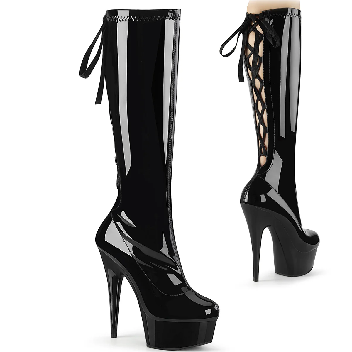Black Patent 6 Inch High Fashiom Knee High Boots -  Pleaser DELIGHT-2029