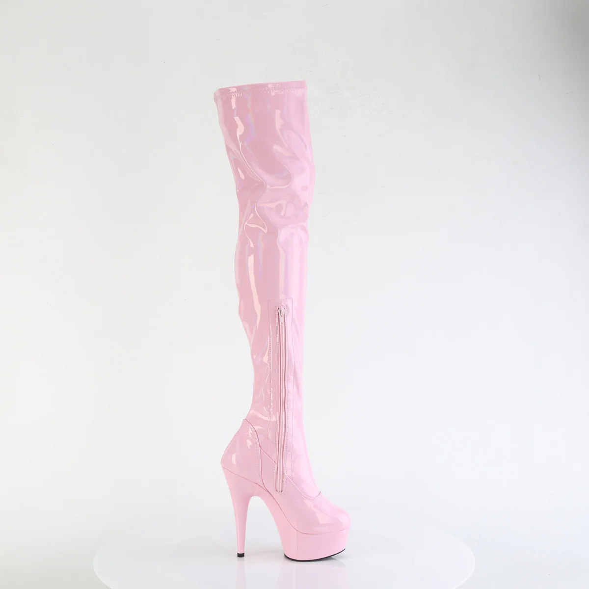 Baby Pink Holo 6 Inch Glamour Models Thigh Boots - Pleaser DELIGHT-3000HWR - Image 5