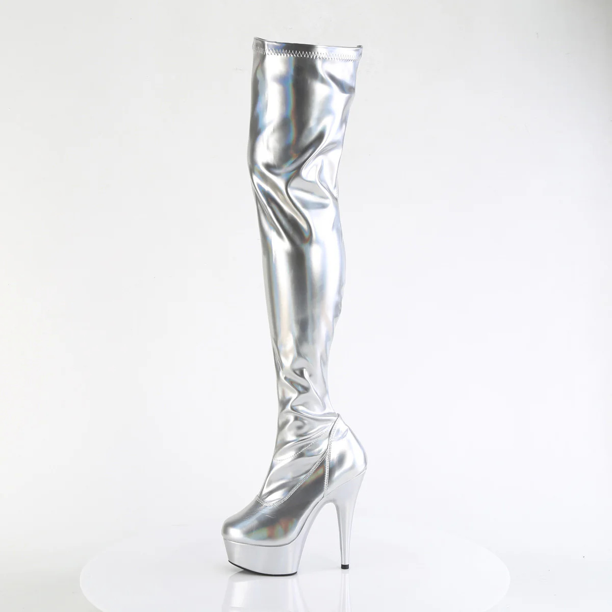 Silver Holo 6 Inch High Fashiom Thigh Boots - Pleaser DELIGHT-3000HWR - Image 3