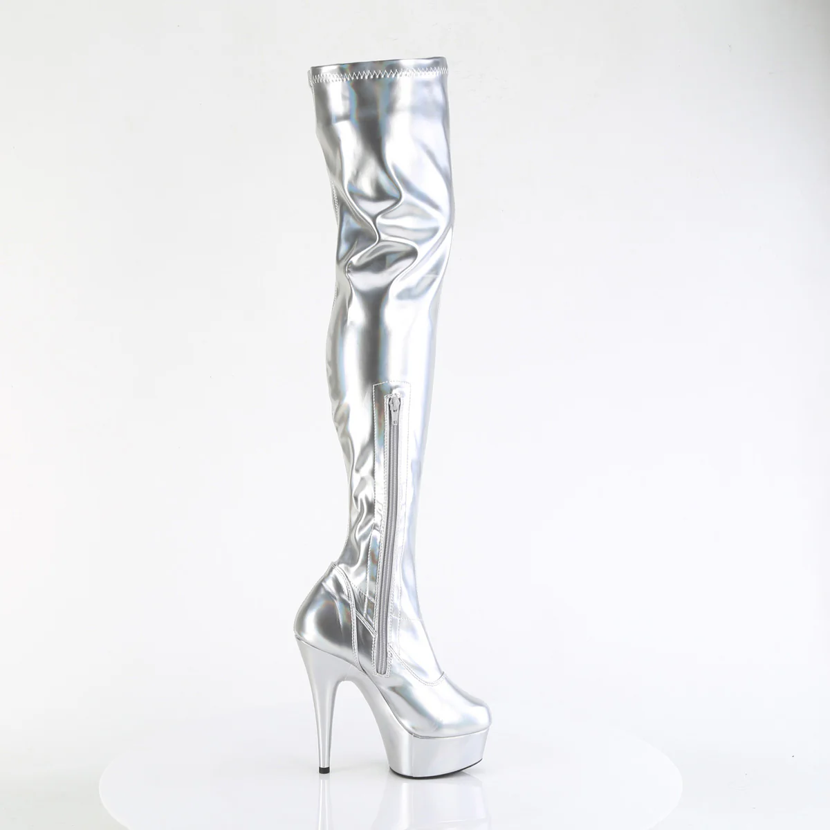 Silver Holo 6 Inch High Fashiom Thigh Boots - Pleaser DELIGHT-3000HWR - Image 5