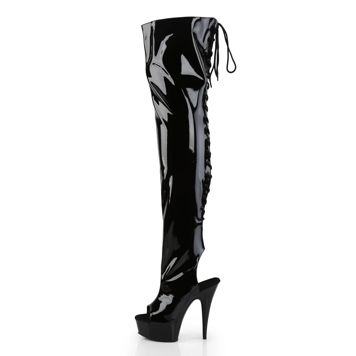 Black Patent 6 Inch High Impact Thigh High Boots -  Pleaser DELIGHT-3017 - Image 3