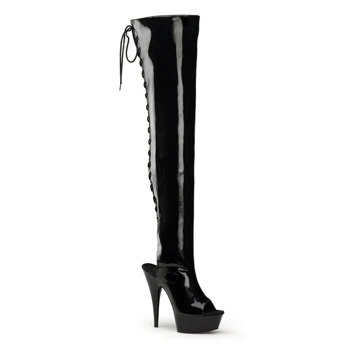 Black Patent 6 Inch High Impact Thigh High Boots -  Pleaser DELIGHT-3017 - Image 6
