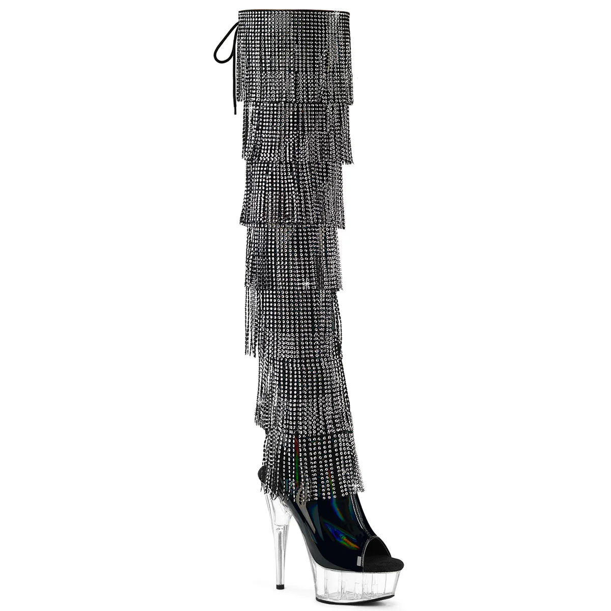 Black 6 Inch Pole Dance Thigh High Boots - Pleaser DELIGHT-3017HG-RSF