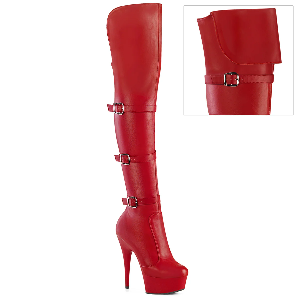 Red 6 Inch Pole Dance Thigh High Boots - Pleaser DELIGHT-3018