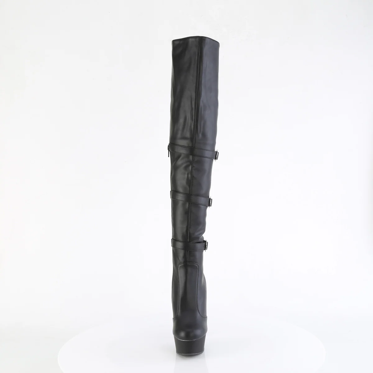Black Faux Leather 6 Inch High Impact Thigh High Boots - Pleaser DELIGHT-3018 - Image 2