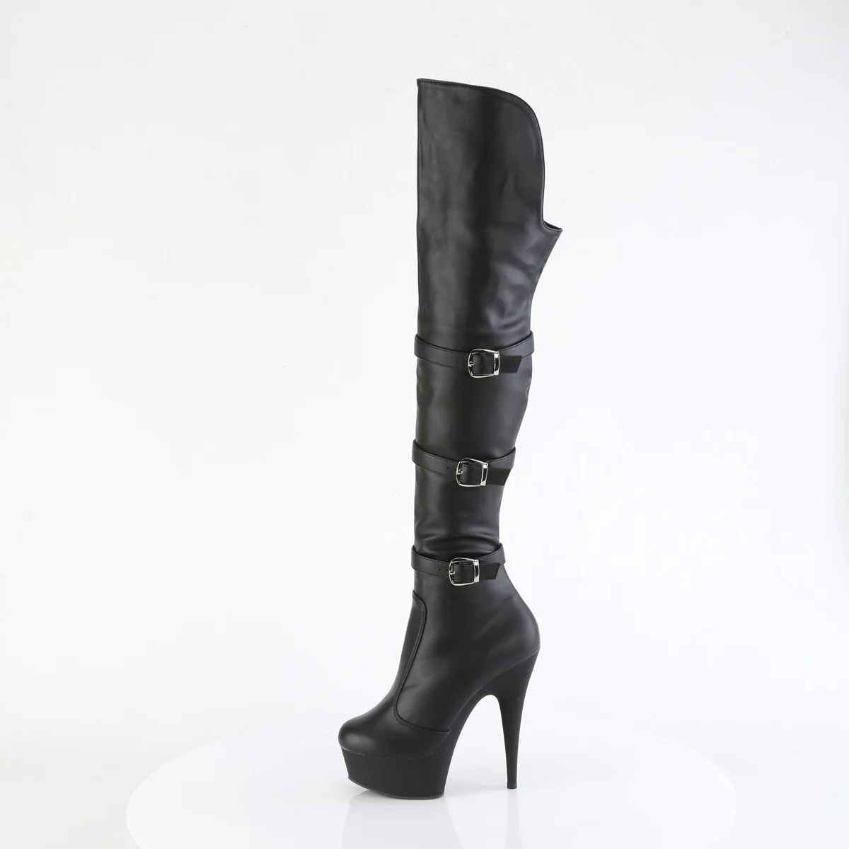 Black Faux Leather 6 Inch High Impact Thigh High Boots - Pleaser DELIGHT-3018 - Image 3