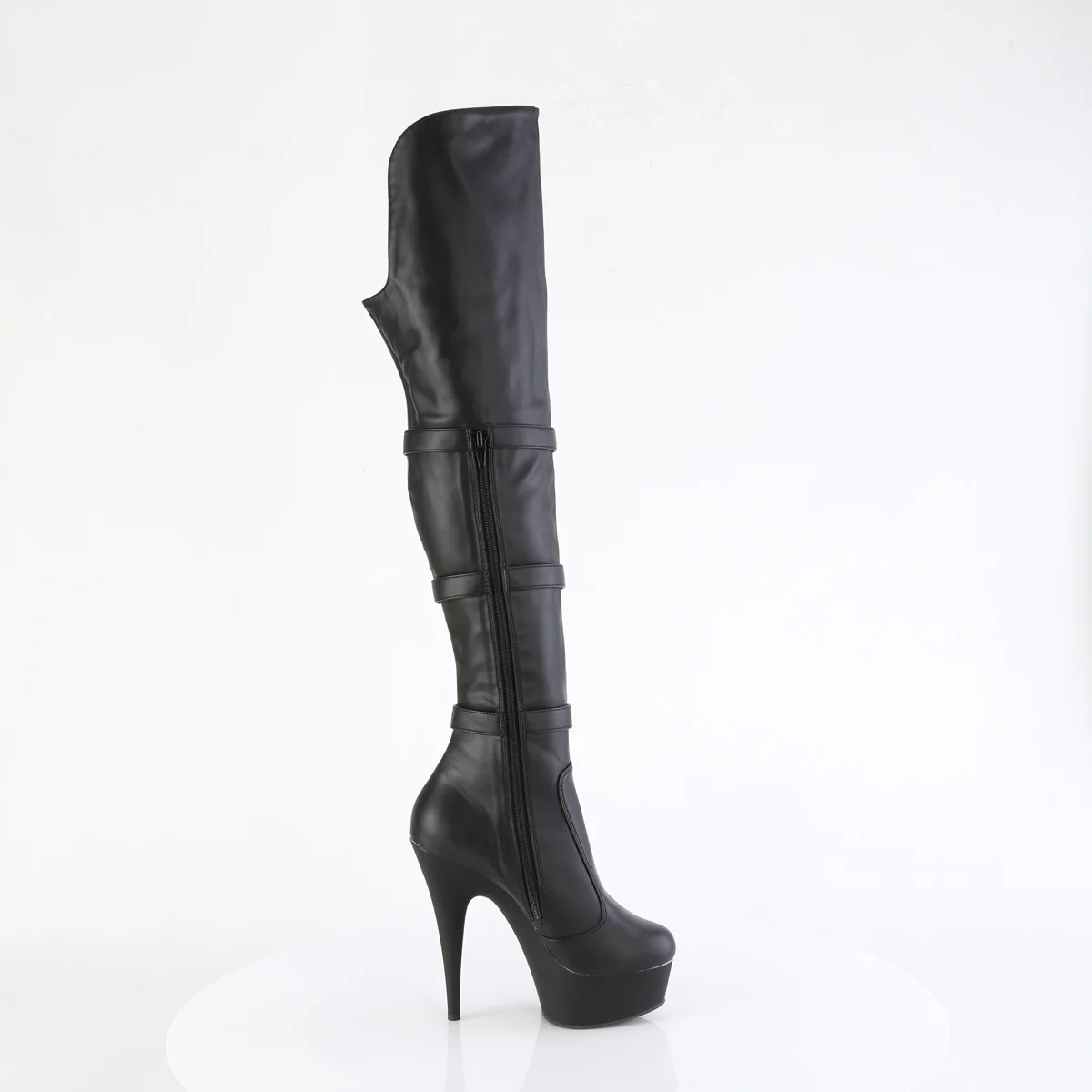 Black Faux Leather 6 Inch High Impact Thigh High Boots - Pleaser DELIGHT-3018 - Image 5