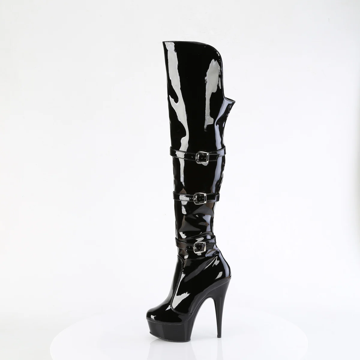 Black Patent 6 Inch Strippers Thigh High Boots -  Pleaser DELIGHT-3018 - Image 3