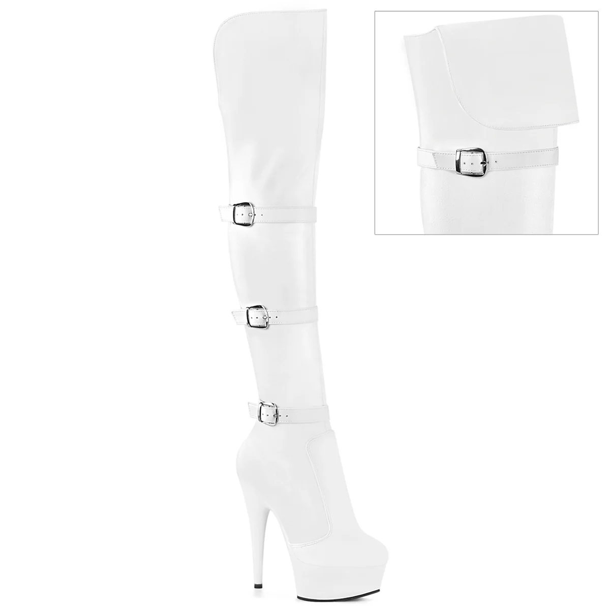 White 6 Inch Strippers Thigh High Boots - Pleaser DELIGHT-3018