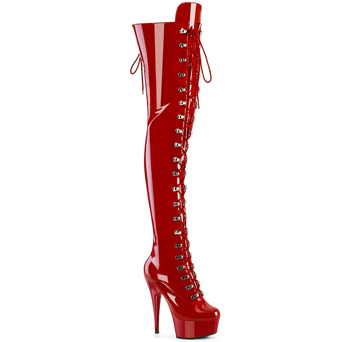 Red 6 Inch Pole Dance Thigh High Boots - Pleaser DELIGHT-3022