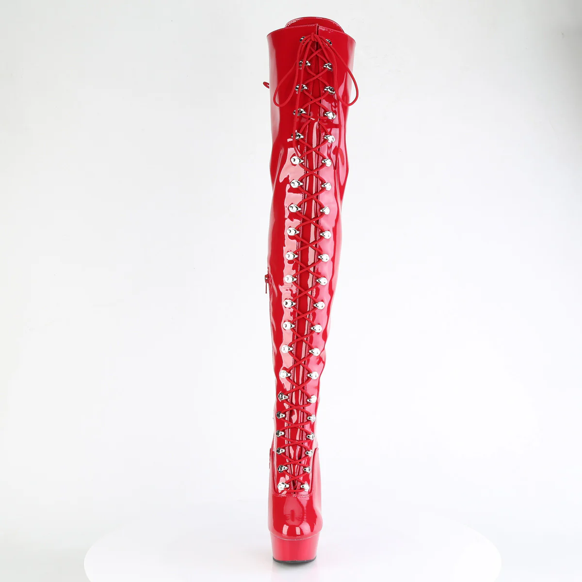 Red 6 Inch Pole Dance Thigh High Boots - Pleaser DELIGHT-3022 - Image 2