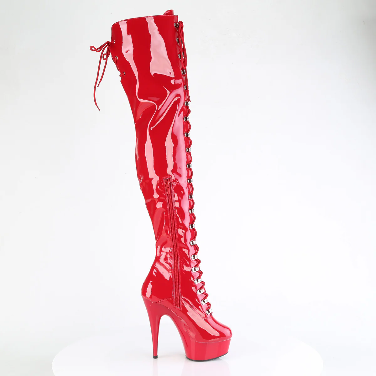 Red 6 Inch Pole Dance Thigh High Boots - Pleaser DELIGHT-3022 - Image 5