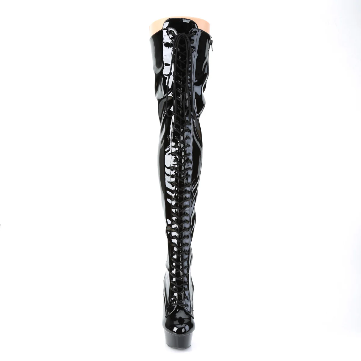 Black Patent 6 Inch Glamour Models Thigh High Boots -  Pleaser DELIGHT-3023 - Image 2