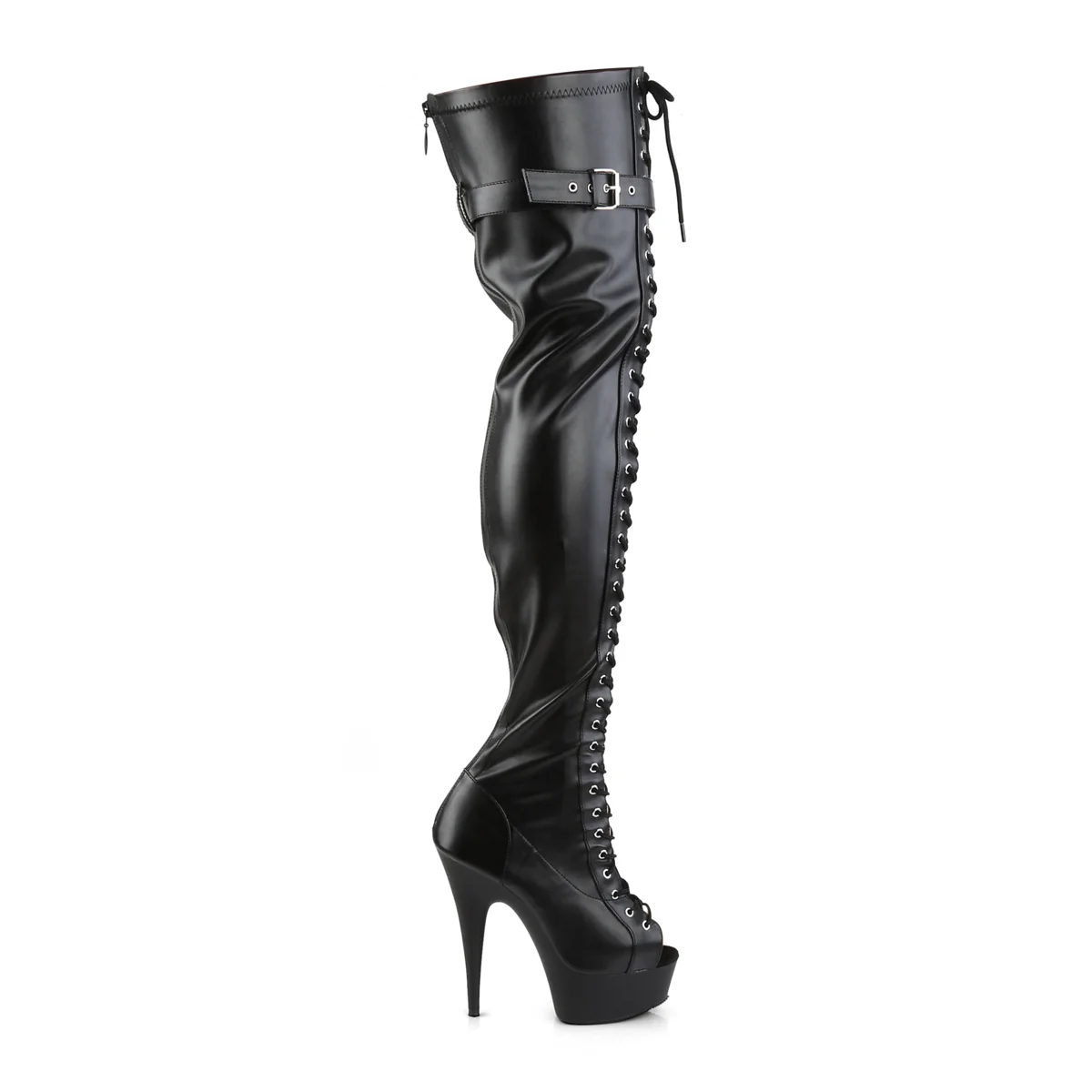 Black Faux Leather 6 Inch Stratement Thigh High Boots -  Pleaser DELIGHT-3025 - Image 5