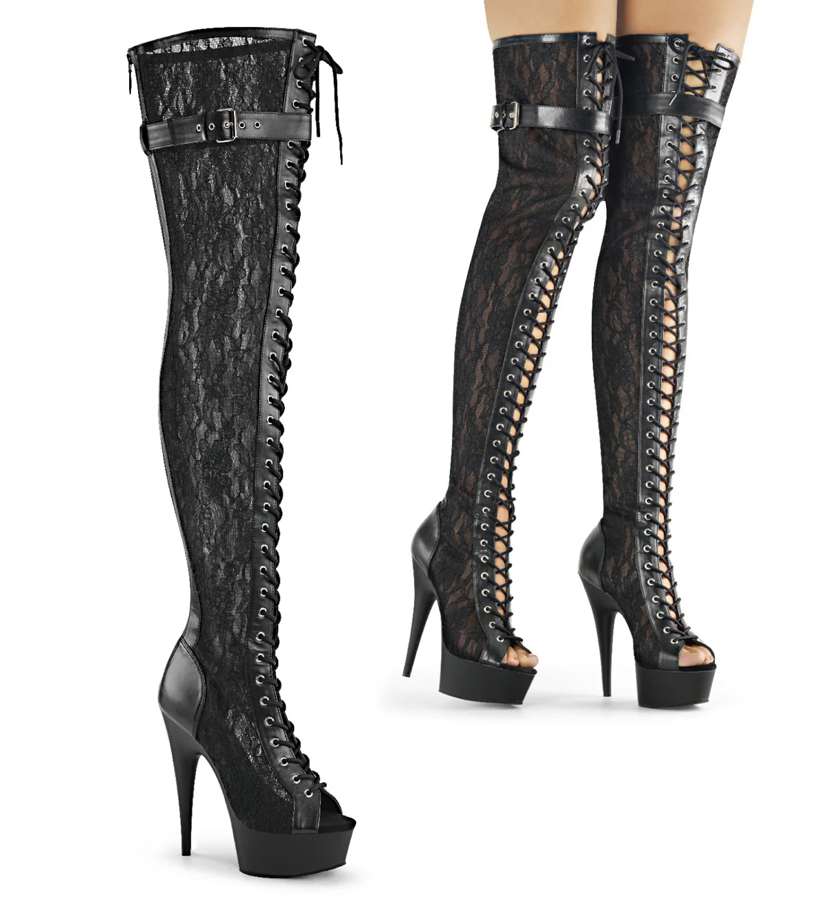Black 6 Inch High Fashiom Thigh High Boots -  Pleaser DELIGHT-3025ML - Image 6