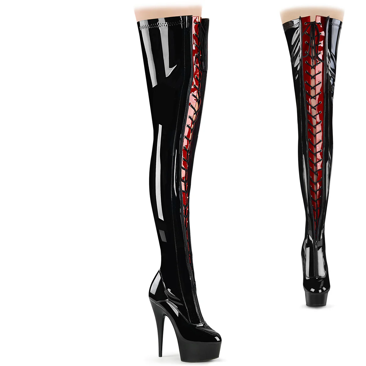 Black Red 6 Inch Pole Dance Thigh High Boots - Pleaser DELIGHT-3027