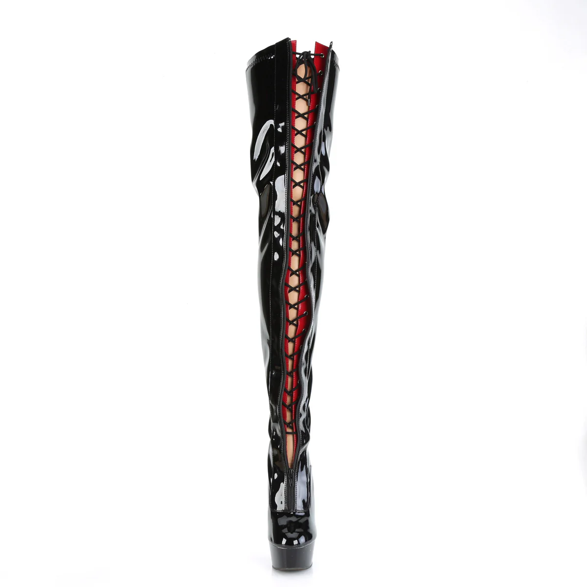 Black Red 6 Inch Pole Dance Thigh High Boots - Pleaser DELIGHT-3027 - Image 2