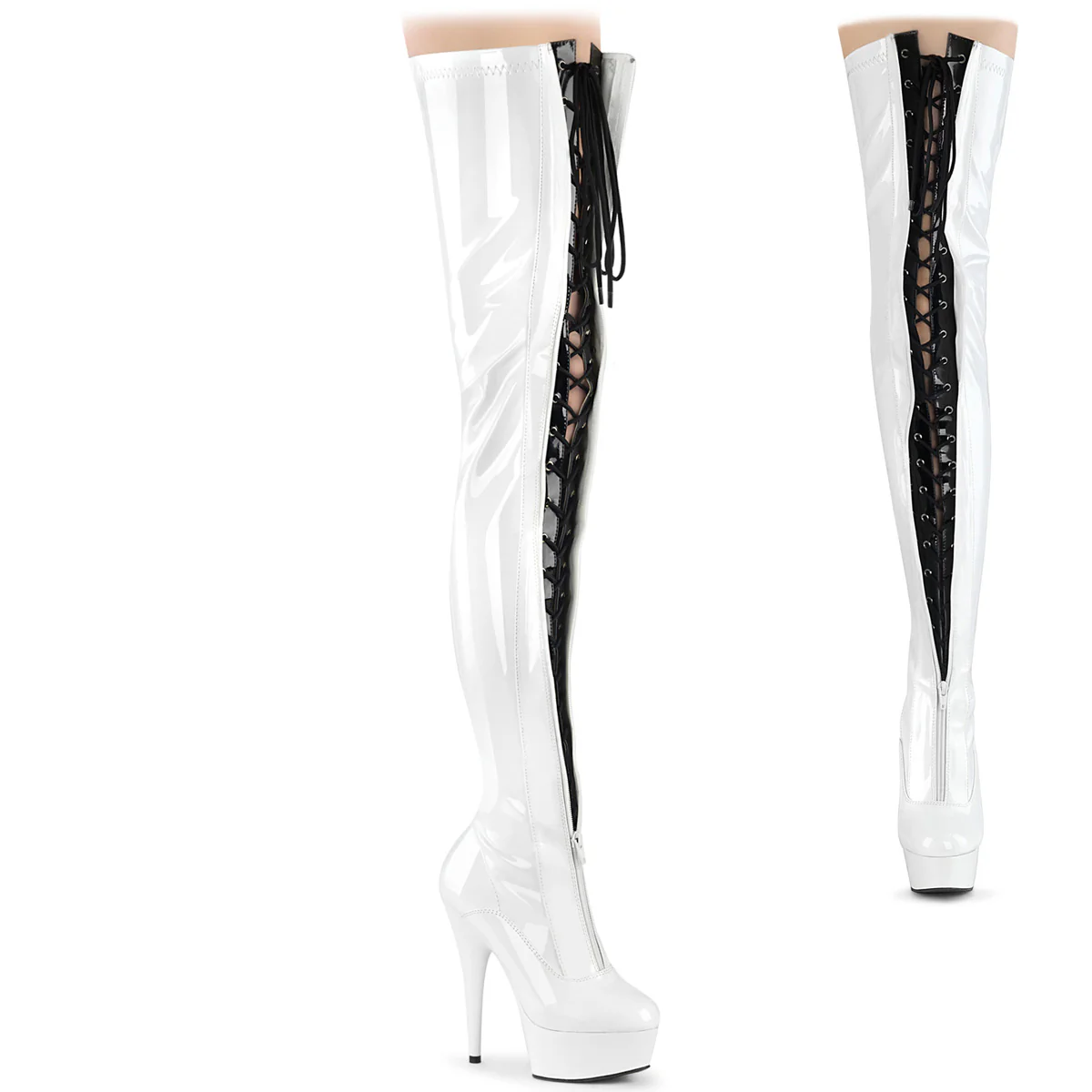 White 6 Inch Glamour Models Thigh High Boots - Pleaser DELIGHT-3027