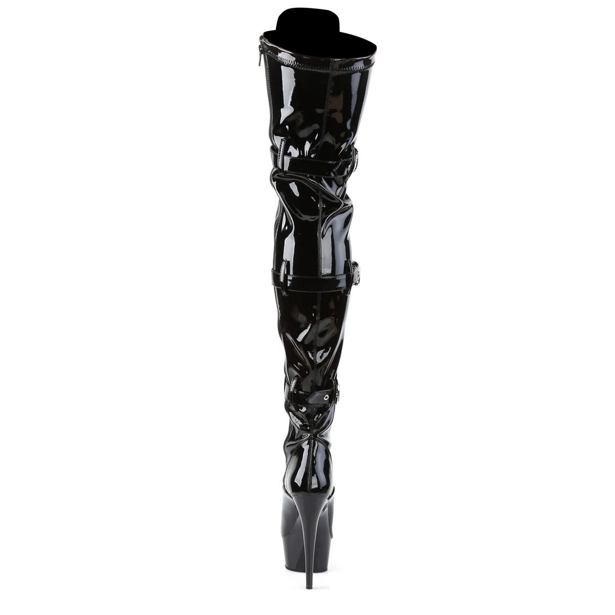 Black Patent 6 Inch High Impact Thigh High Boots -  Pleaser DELIGHT-3028 - Image 4