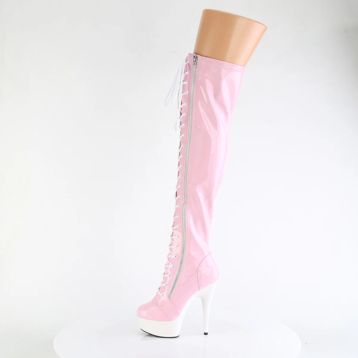 Baby Pink 6 Inch Pole Dance Thigh High Boots - Pleaser DELIGHT-3029 - Image 3