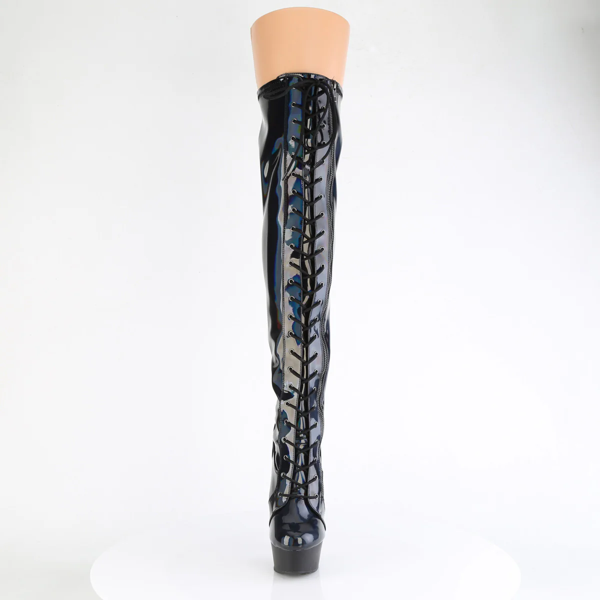 Black Holo 6 Inch High Fashiom Thigh High Boots - Pleaser DELIGHT-3029 - Image 2