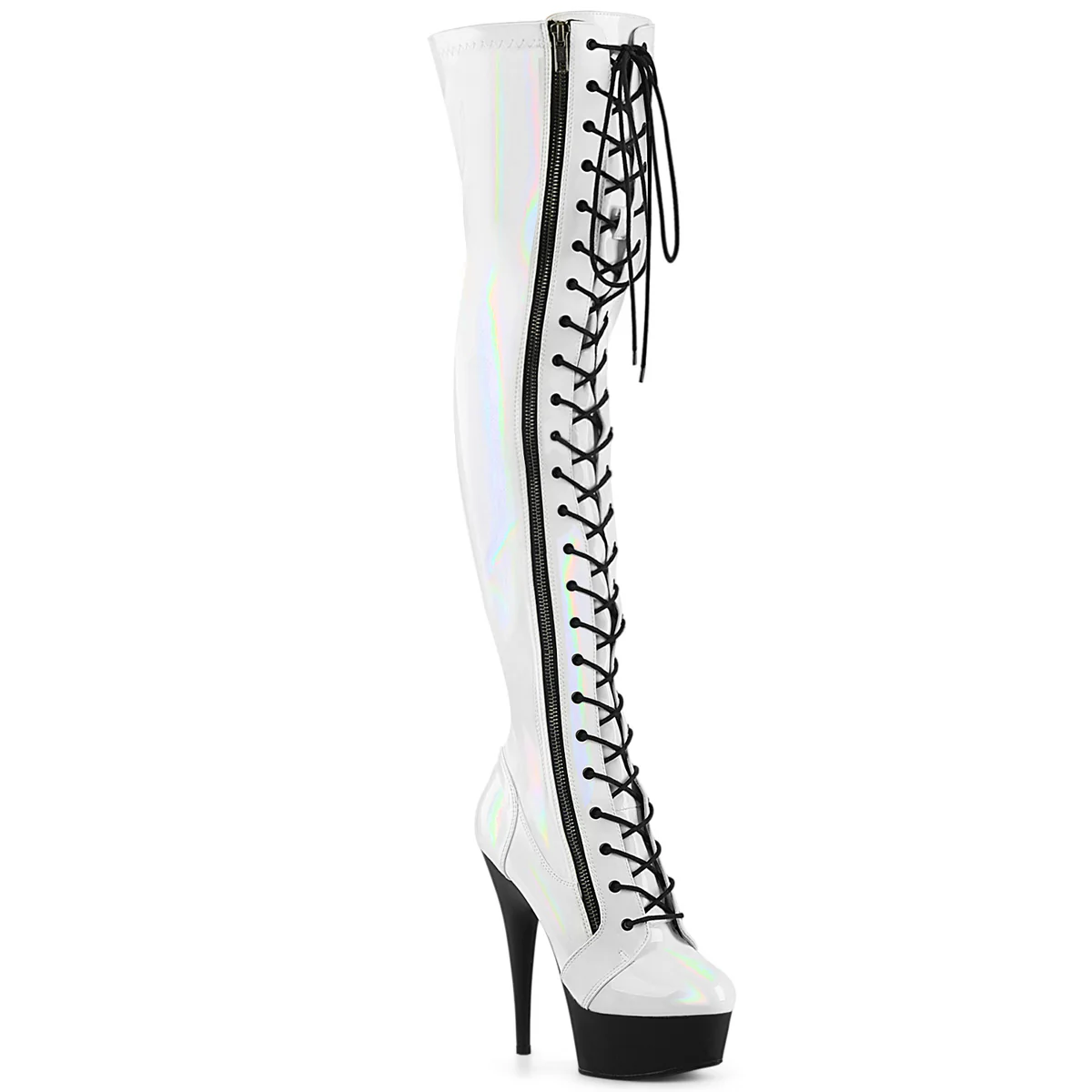 White 6 Inch Pole Dance Thigh High Boots - Pleaser DELIGHT-3029
