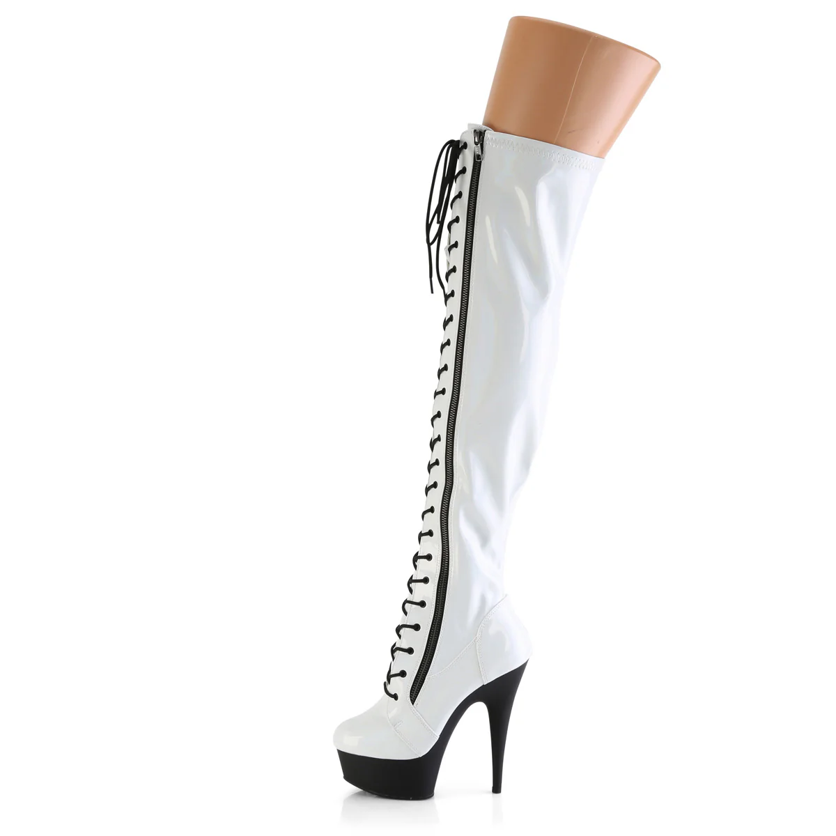 White 6 Inch Pole Dance Thigh High Boots - Pleaser DELIGHT-3029 - Image 3